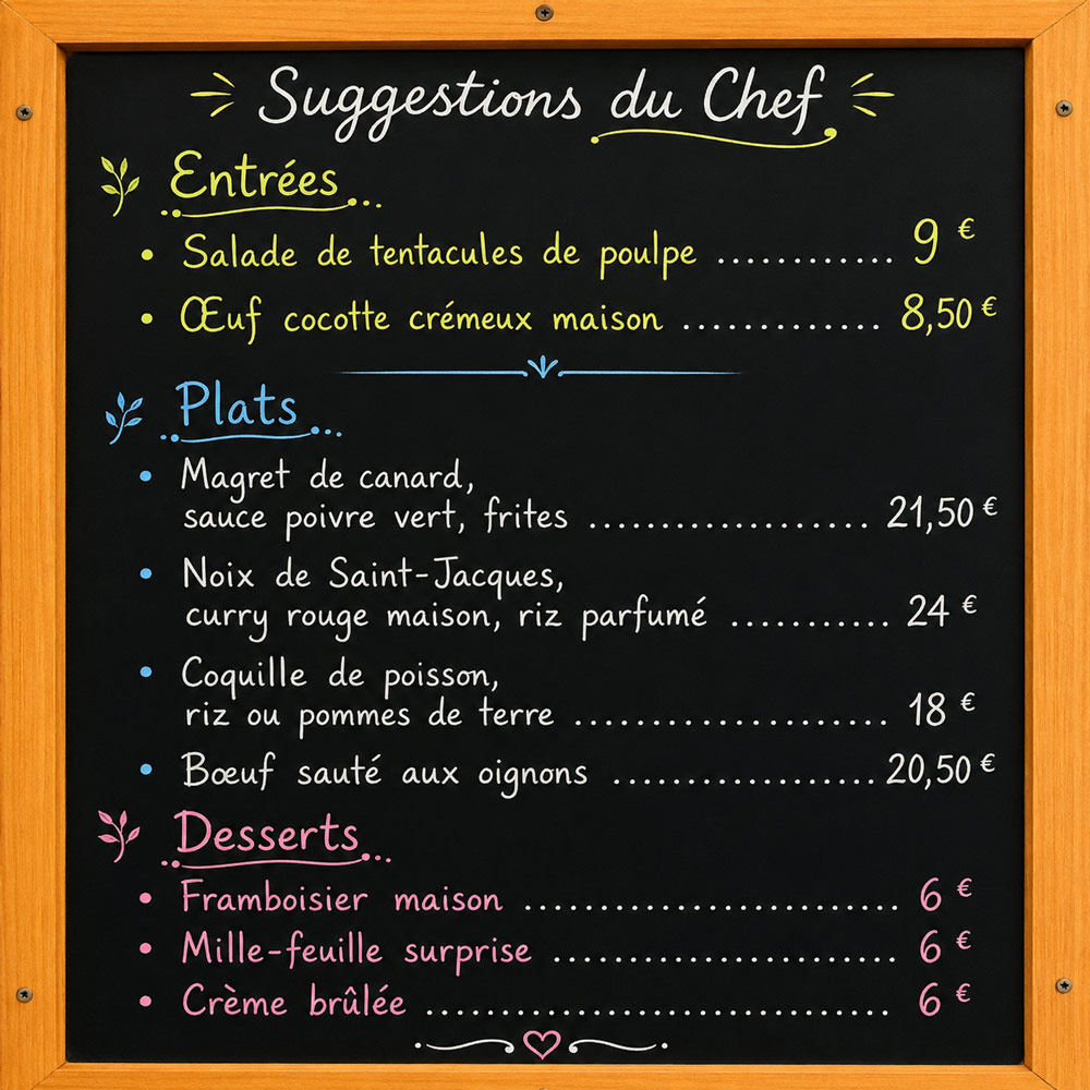 Menu fait-maison avec produit locaux